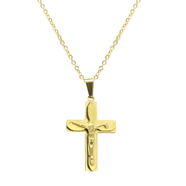 Collar Acero Inoxidable Dorado Cruz Doble Jes S Cristo Estiloss