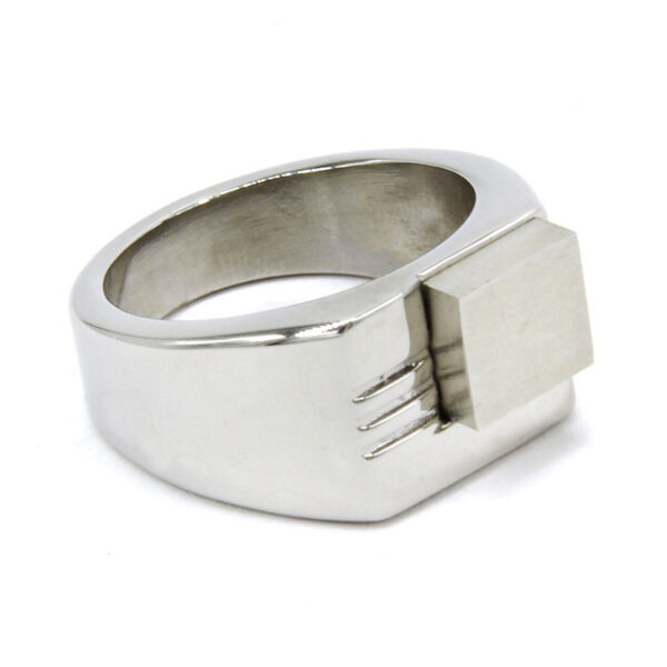 Anillo Acero Inox Plateado Cuadro Liso Lineas Estiloss