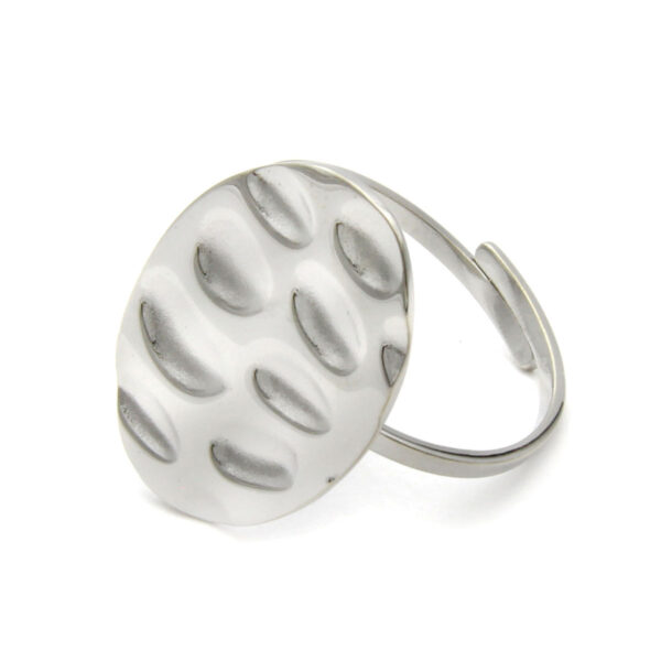 Anillo Acero Inox Plateado Martillado Ajustable Ovalado Estiloss