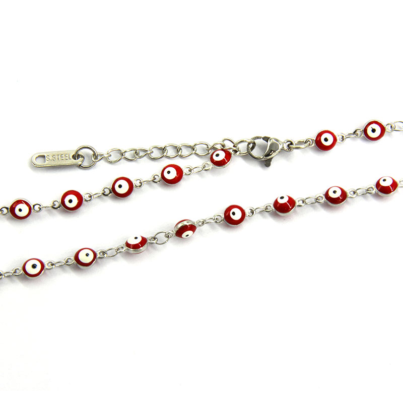 Collar Acero Inox Plateado Ojo Turco Nazar Rojo Amor Estiloss