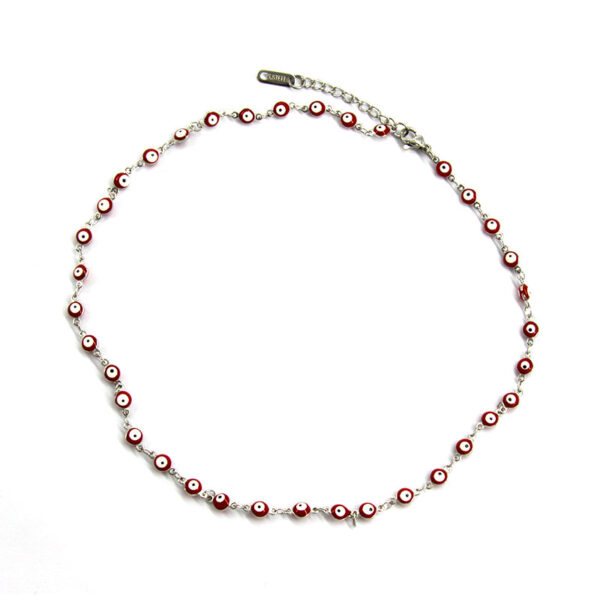 Collar Acero Inox Plateado Ojo Turco Nazar Rojo Amor Estiloss