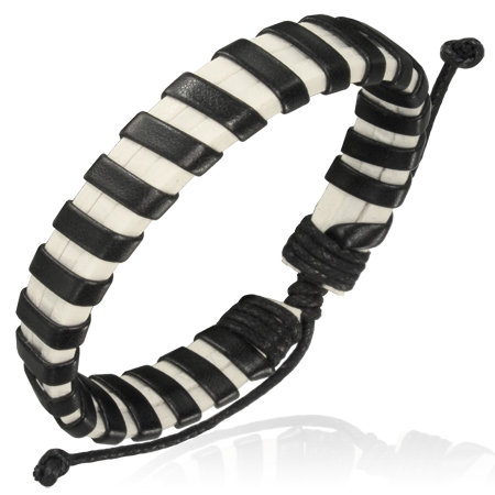 Pulsera De Piel Ajustable Amarre Espiral Blanco Negro 0281 Estiloss