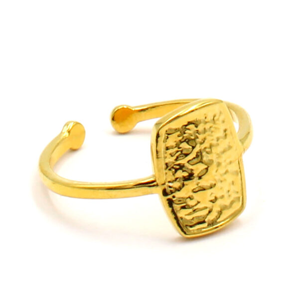 Anillo Acero Dorado Ajustable Plaquita Martillado Estiloss