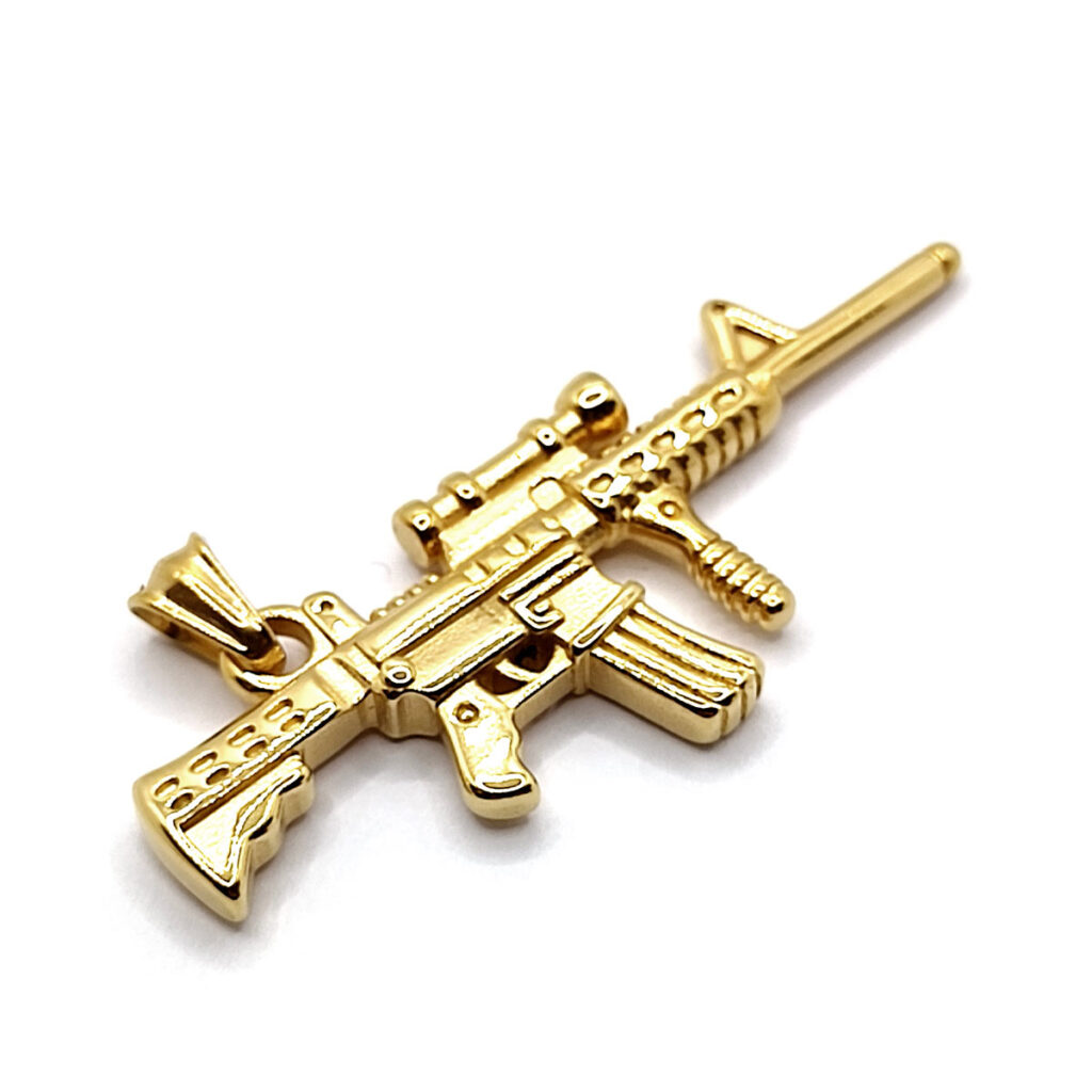 Dije Acero Dorado Rifle Grande Arma Ak Cuerno De Chivo Estiloss