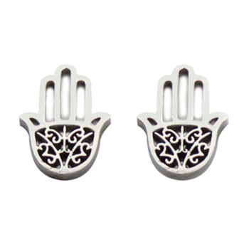 0716-Aretes-Tipo-Broquel-Acero-Plateado-Mano-De-Fatima-Calada