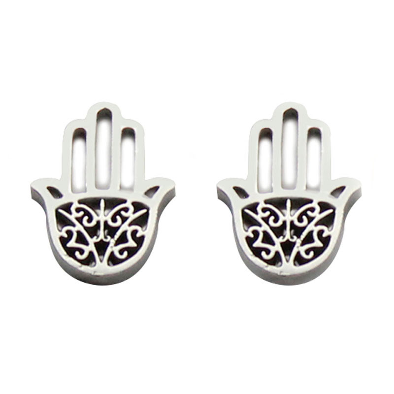 0716-Aretes-Tipo-Broquel-Acero-Plateado-Mano-De-Fatima-Calada