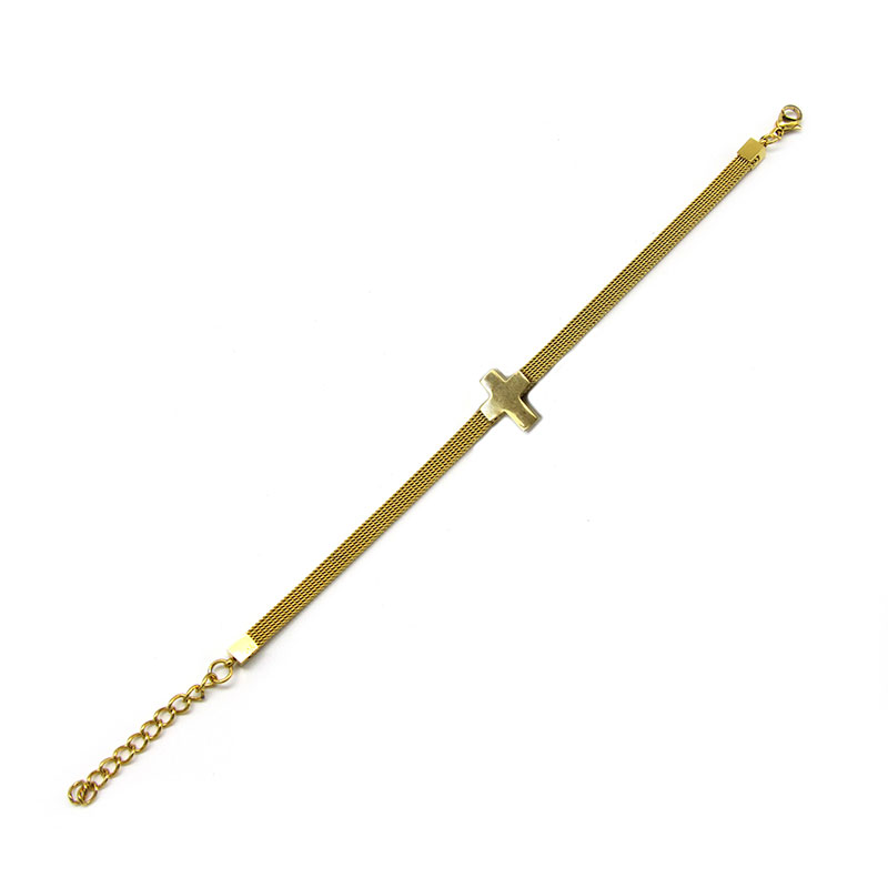 0851-1-Pulsera-Brazalete-Correa-Acero-Dorado-Cruz-Religiosa