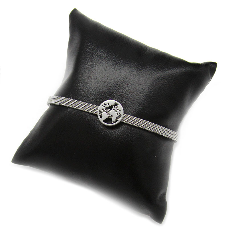 0853-2-Pulsera-Brazalete-Correa-Acero-Plateado-Mapa-Mundo