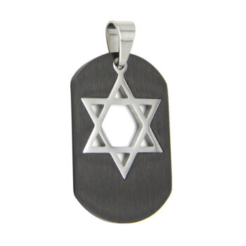 1200-Dije-Acero-Inox-Placa-Negra-Estrella-De-David-Plateada