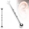 Ear Cuff de Acero Quirurgico Doble Perforacion Diseño Tres Amarres Bolas