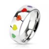 Anillo Acero Inoxidable Diseño Orgullo Gay Arcoiris de Corazones