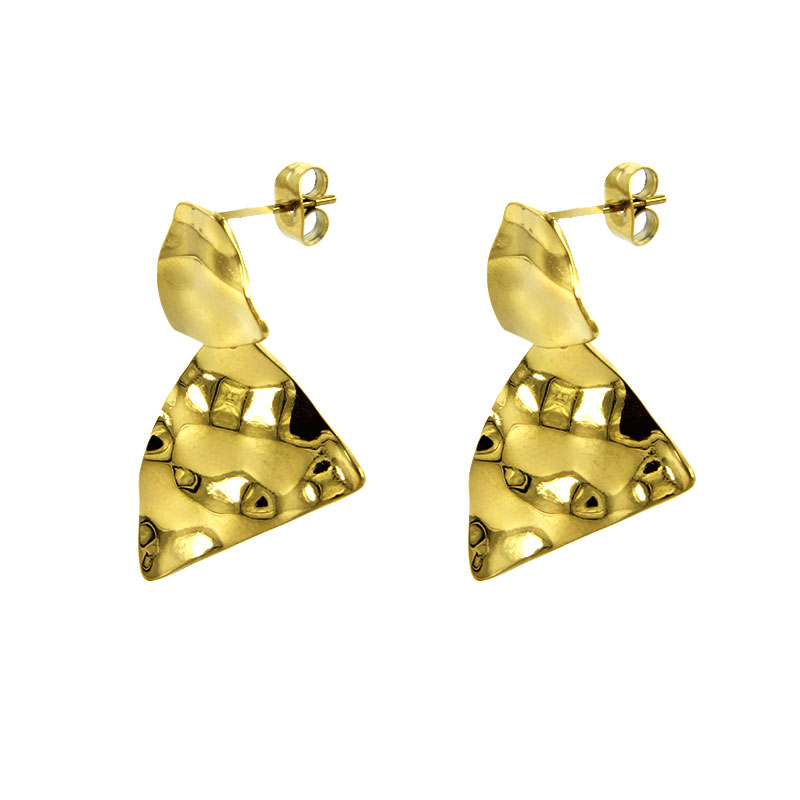 Aretes-Acero-Dorado-Largos-Triangular-Martillado-Elegante-2
