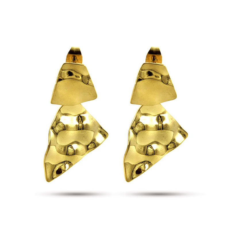 Aretes-Acero-Dorado-Largos-Triangular-Martillado-Elegante