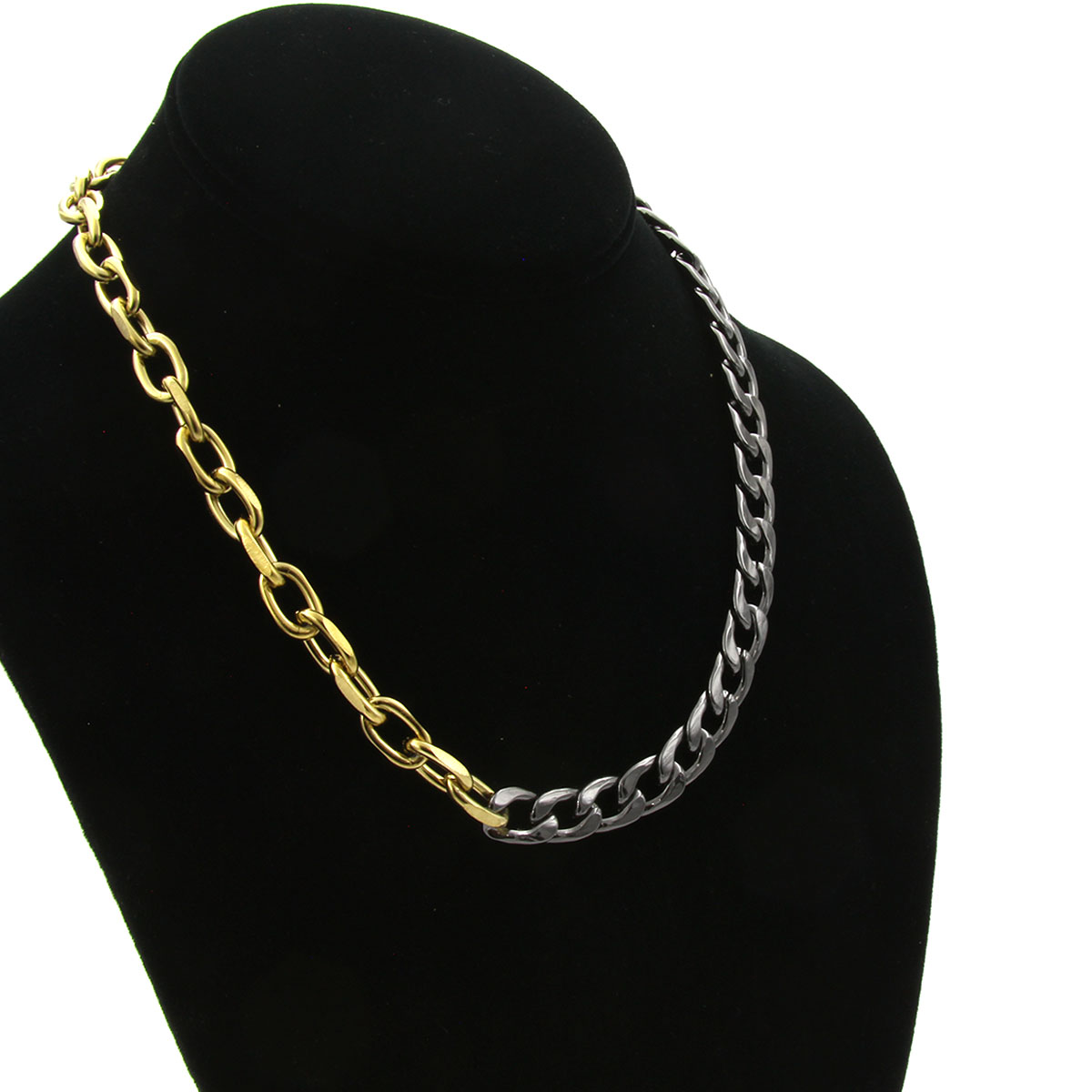 Collar-Acero-Bicolor-Estilo-Choker-Cadena-Mixta-Urbano