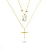 Collar Acero Dorado Piedra Madre Perla Cruz Latina Fina