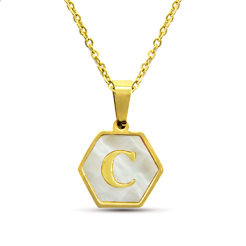 Collar-Acero-Inox-Dorado-Hexagonal-Letra-C-Madre-Perla
