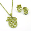 Set Joyería Acero Dorado Collar Aretes Piñas Triopicales