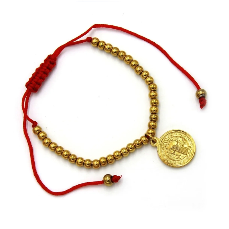 Pulsera-Acero-Inoxidable-Dorado-San-Benito-Jareta-Roja-1