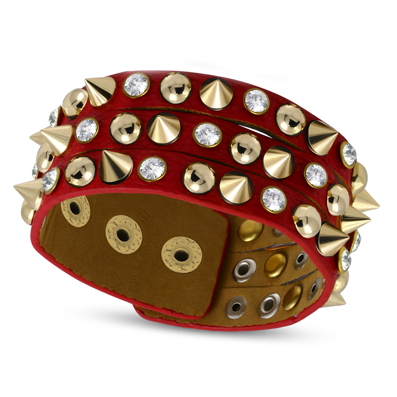 Pulsera-Brazalete-Spike-de-Piel-Roja-Zirconia-Clara