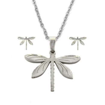 Set-Joyeria-Acero-Inox-Plateado-Libelula-Naturaleza