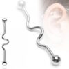 Ear Cuff de Acero Quirurgico Doble Perforacion Diseño Onda Bolas