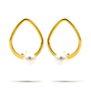 Aretes Acero Dorado Tipo Gota Doble Perla Imitacion