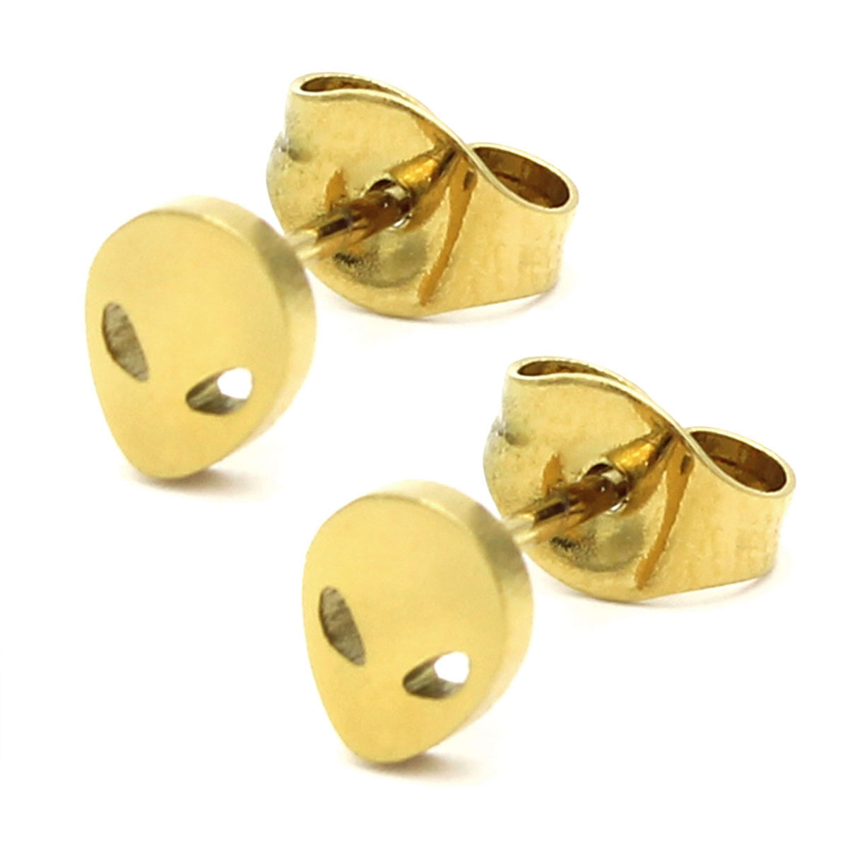 Aretes Tipo Broquel Acero Dorado Mini Alien 6mm 2