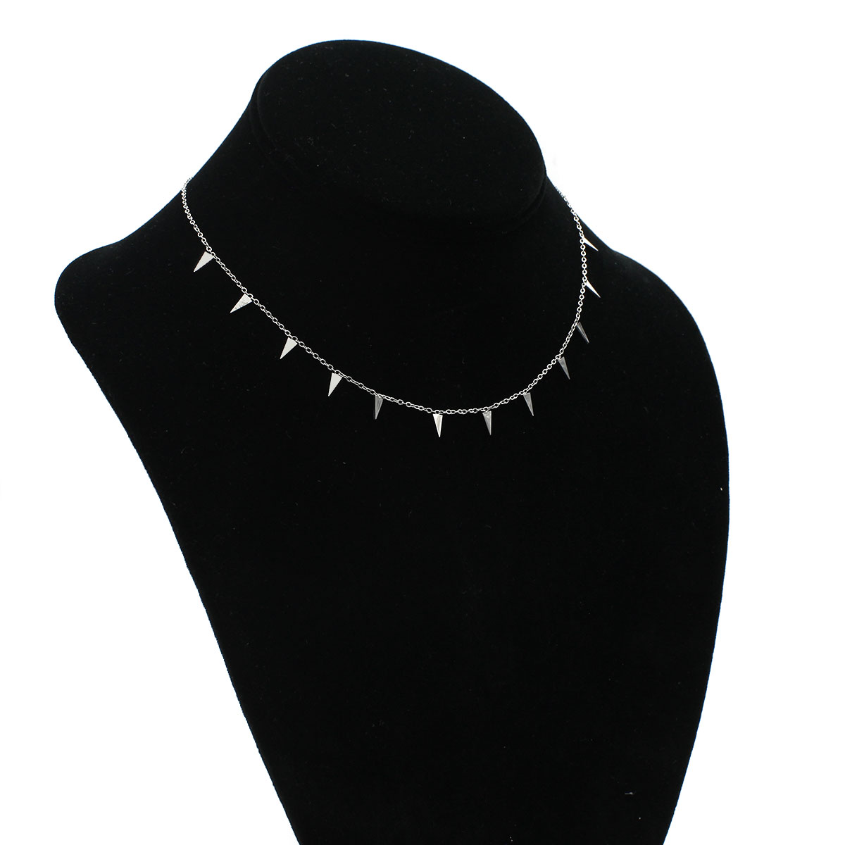 Collar Acero Inoxidable Plateado Triangulos pequeños 2