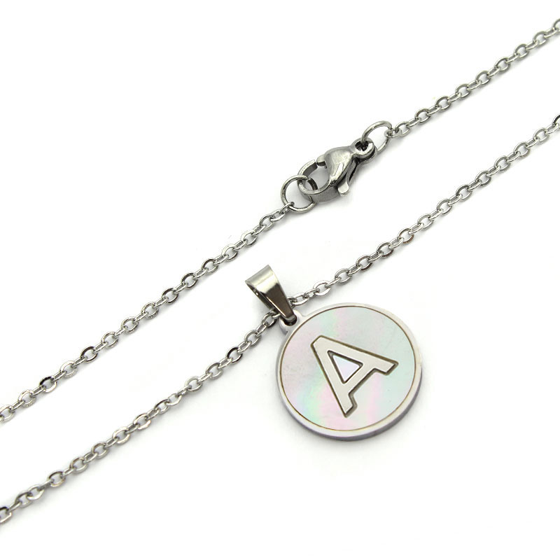 Collar Acero Plateado Circular Letra A Madre Perla 2