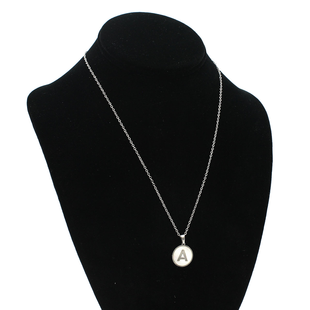 Collar Acero Plateado Circular Letra A Madre Perla 4