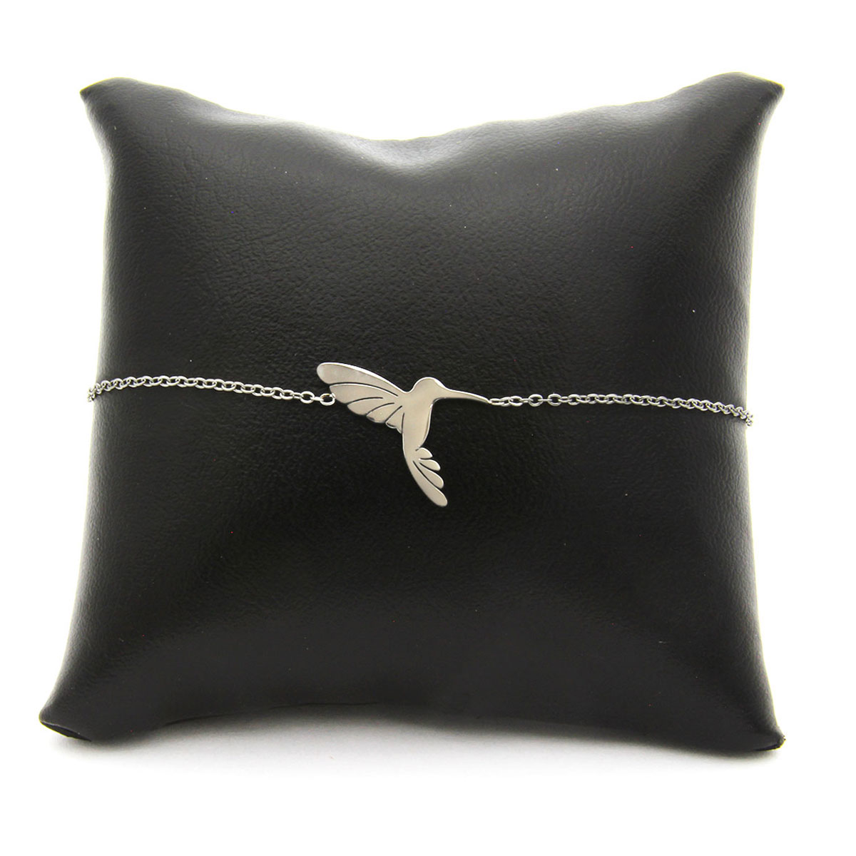 Pulsera Acero Inoxidable Plateado Colibri Volando Liso 2