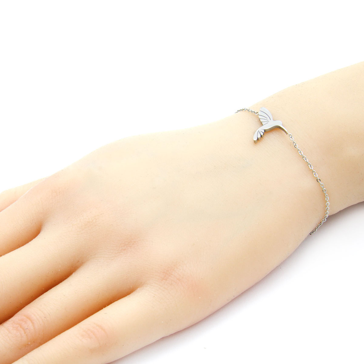 Pulsera Acero Inoxidable Plateado Colibri Volando Liso 3