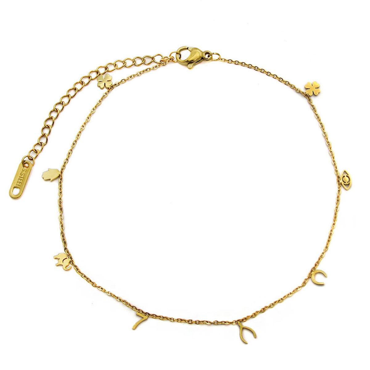 Tobillera Acero Dorado Elementos Buena Suerte Fortuna