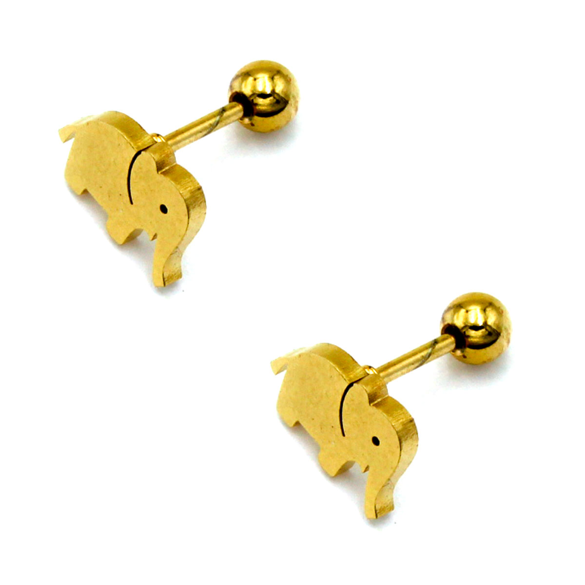 Aretes Tipo Broquel Dormilon Acero Dorado Elefante-2