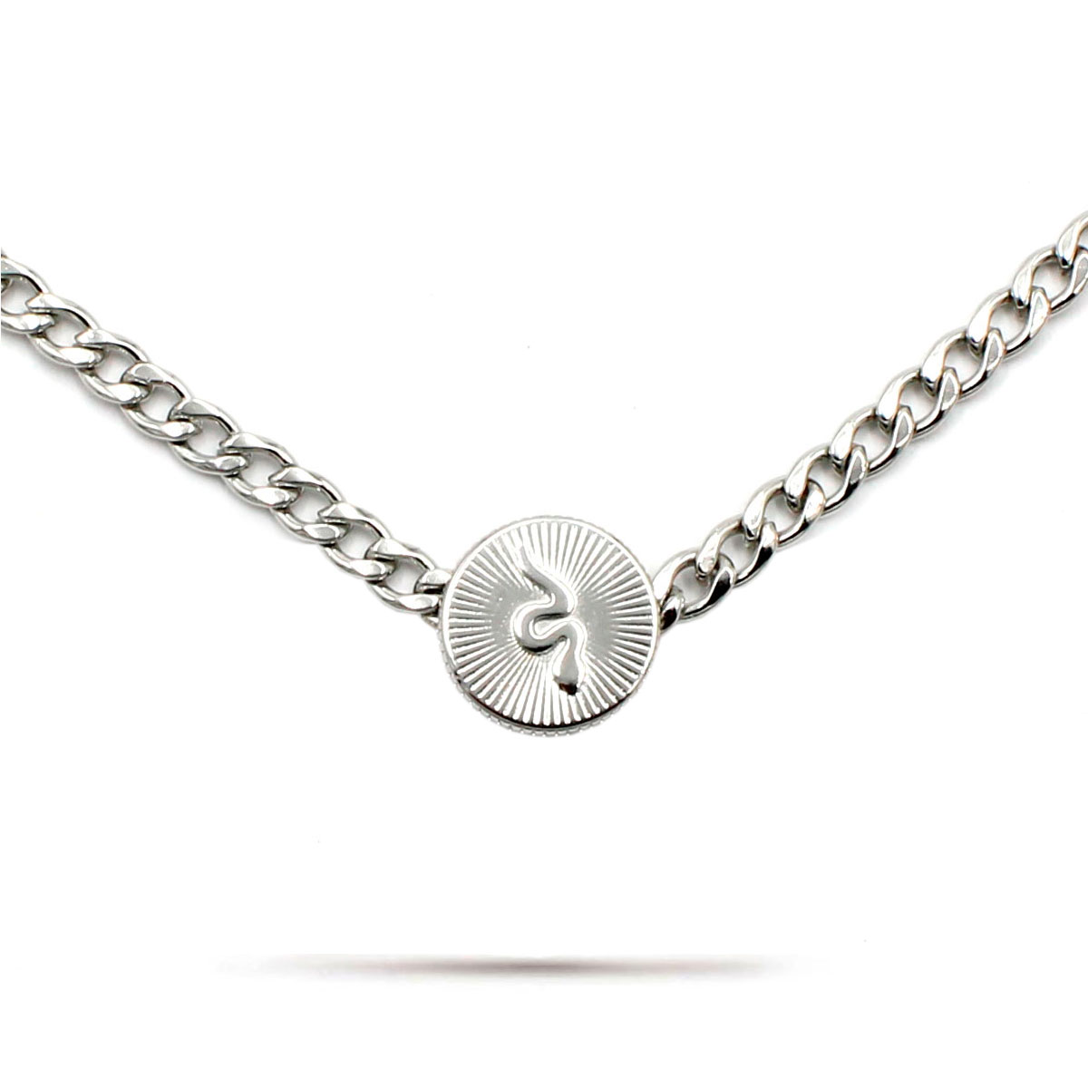 Collar Acero Inoxidable Plateado Tipo Choker Serpiente