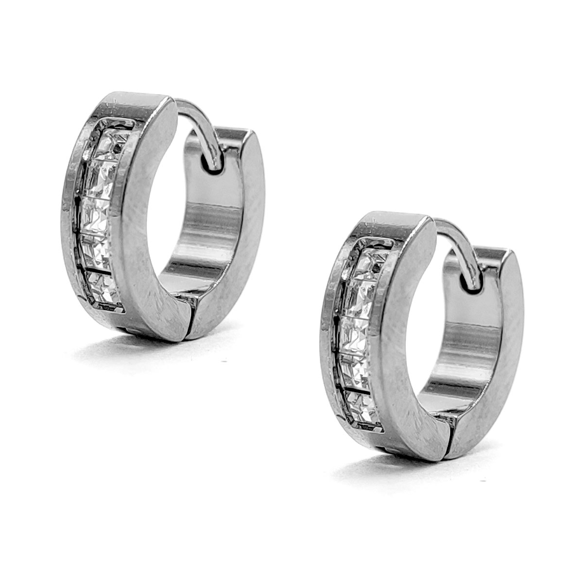 Aretes Tipo Huggies Acero Plateado Cristales Elegantes-2