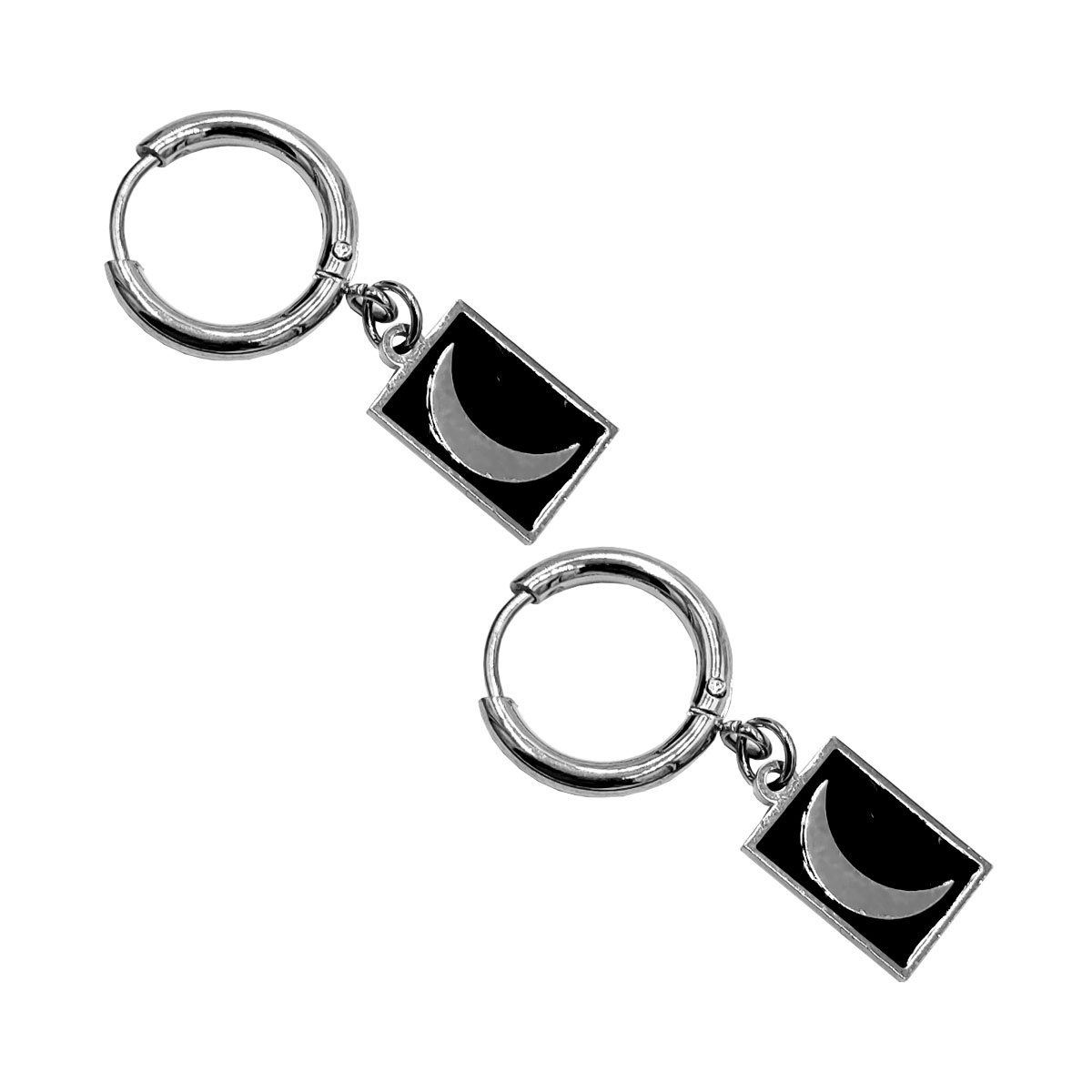 Aretes Tipo Huggies Acero Inox Plateado Luna Moon-2