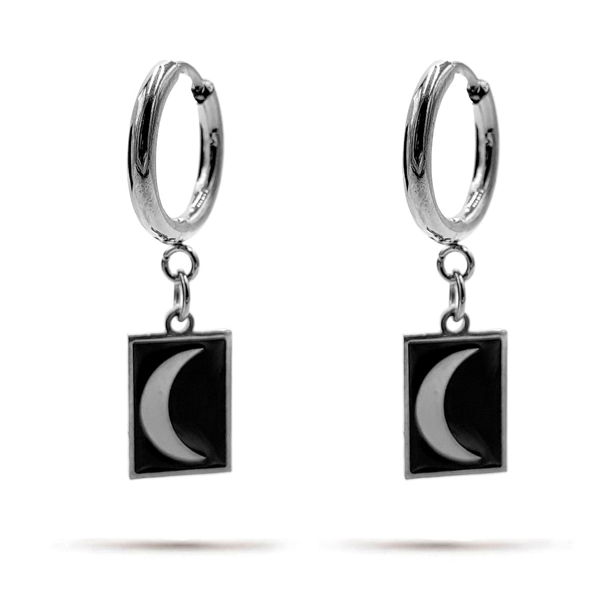 Aretes Tipo Huggies Acero Inox Plateado Luna Moon