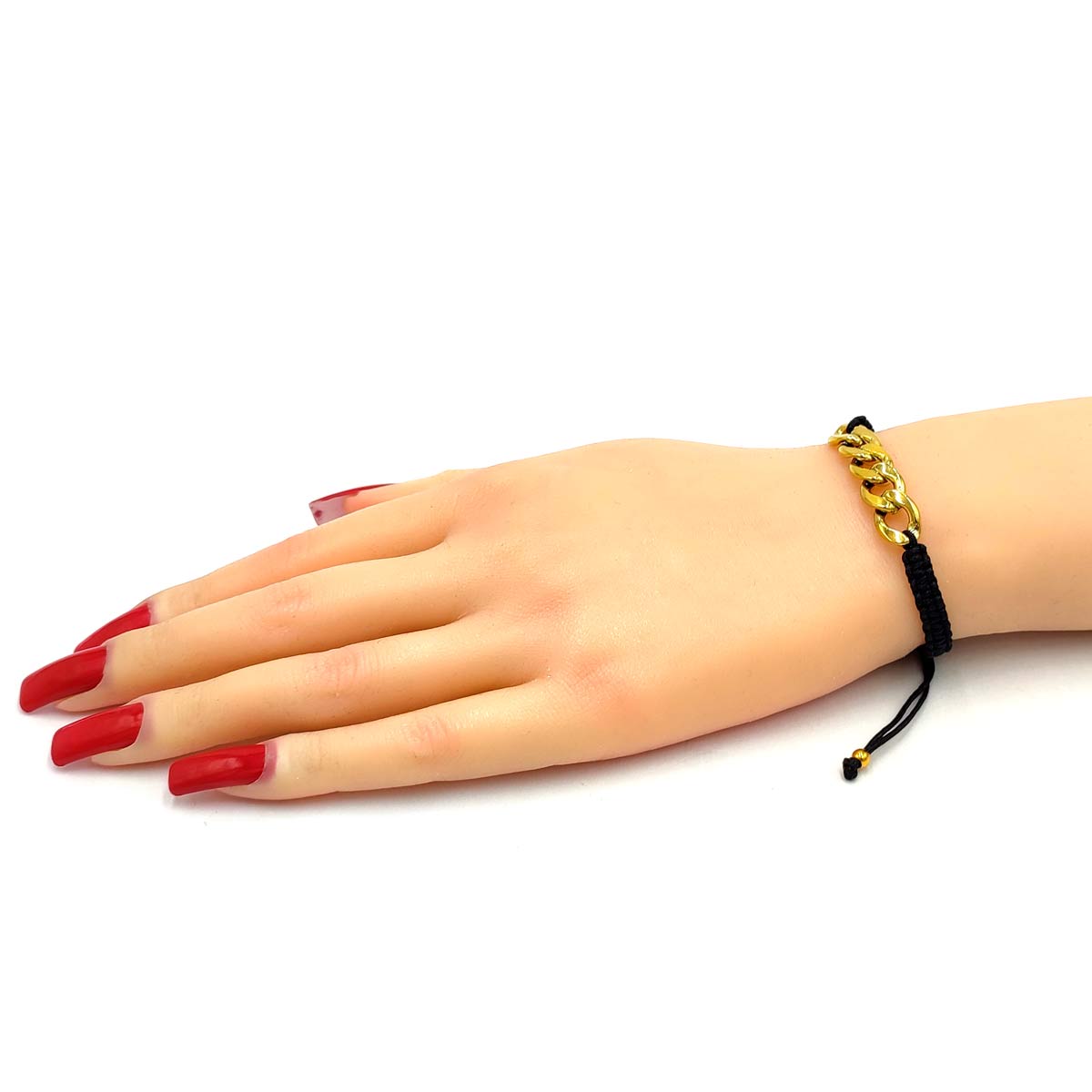 Pulsera Acero Inox Dorado Eslabon Tejida Ajustable Negro-3