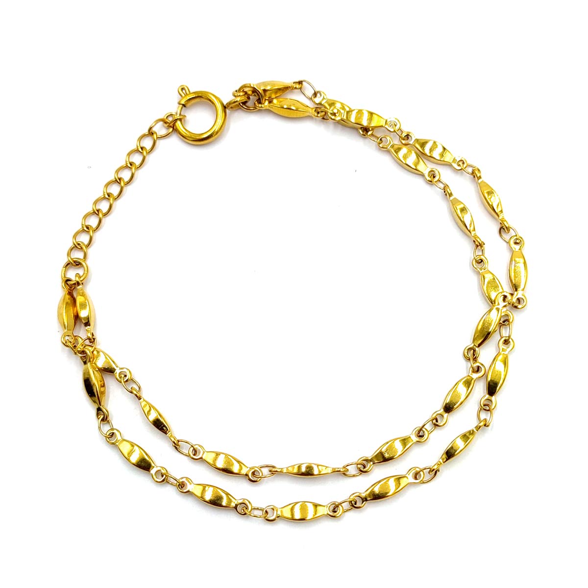 Pulsera Acero Inoxidable Dorado Eslabon De Arroz Doble-1