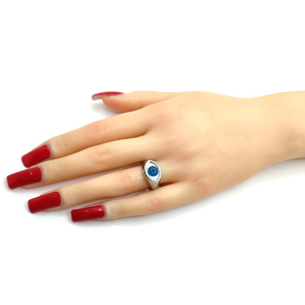 Anillo Acero Inoxidable Plateado Azul Grabado Realista Estiloss Com