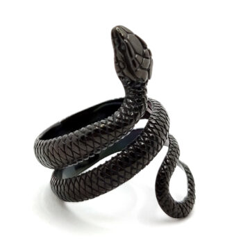 Anillo Acero Negro Serpiente Enroscada Gotico Unisex-3