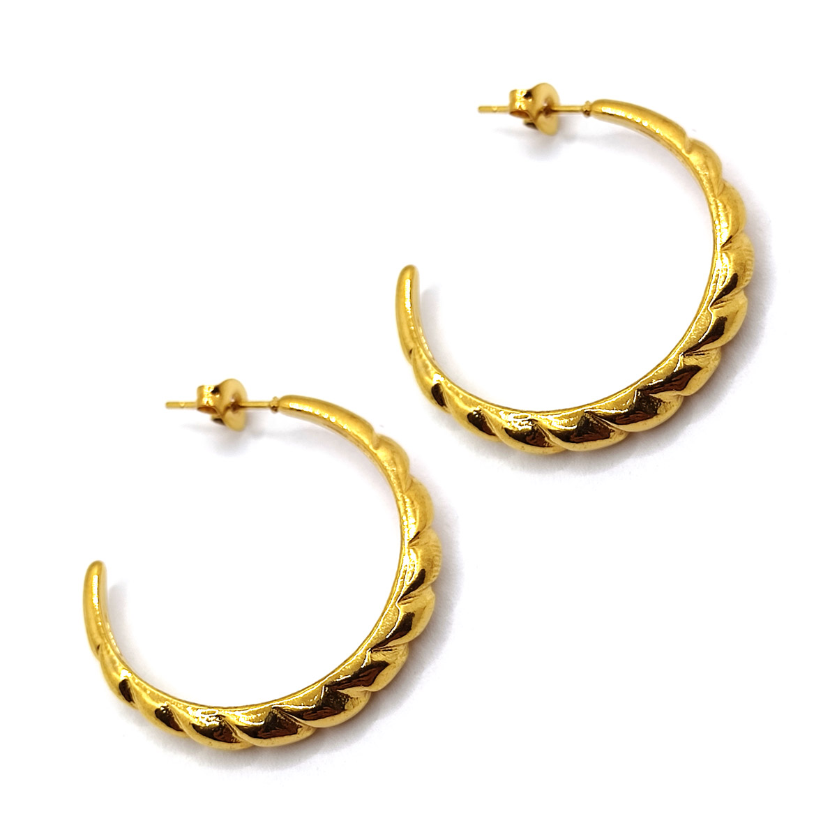Aretes Tipo Arracada Acero Dorado Media Luna 30 mm-3