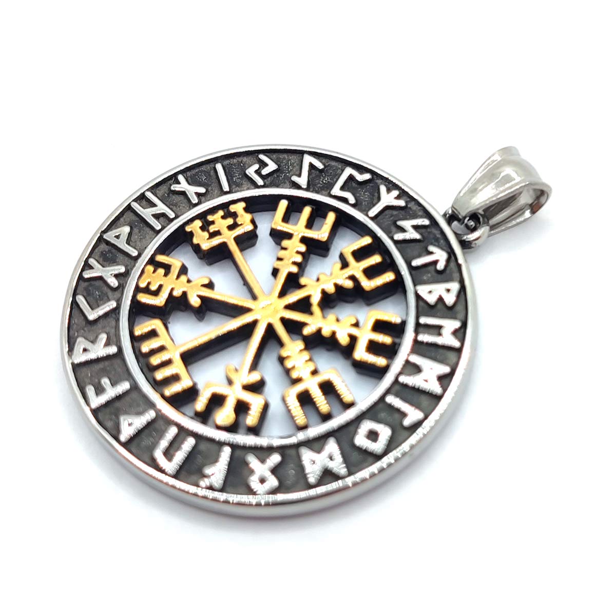 Dije Acero Inoxidable Plateada Runa Vikinga Vegvisir-3