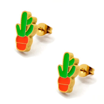 Set Joyería Acero Inox Dorado Cactus Sahuaro Desierto 2