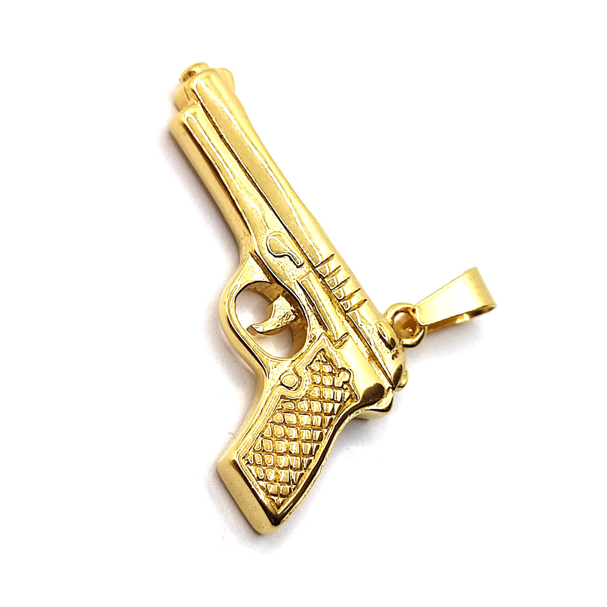 Dije Acero Dorado Pistola Corta Arma Fuego Gatillo Grande 3