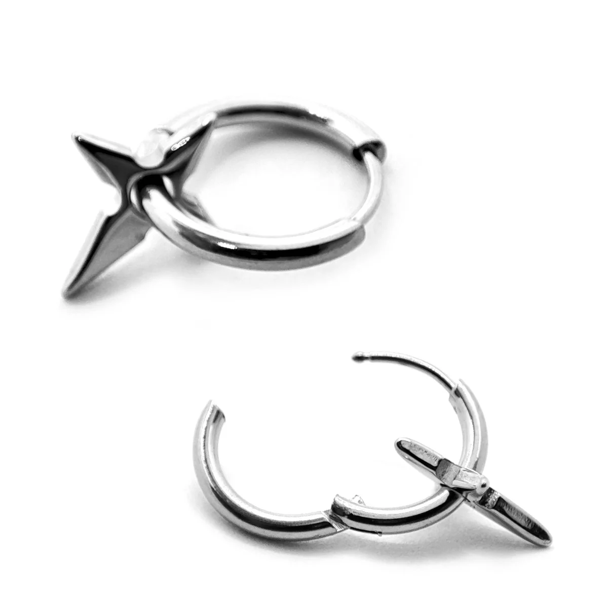 Aretes de Hombre Acero Inox Plateado Cruz Ninja Shuriken 3