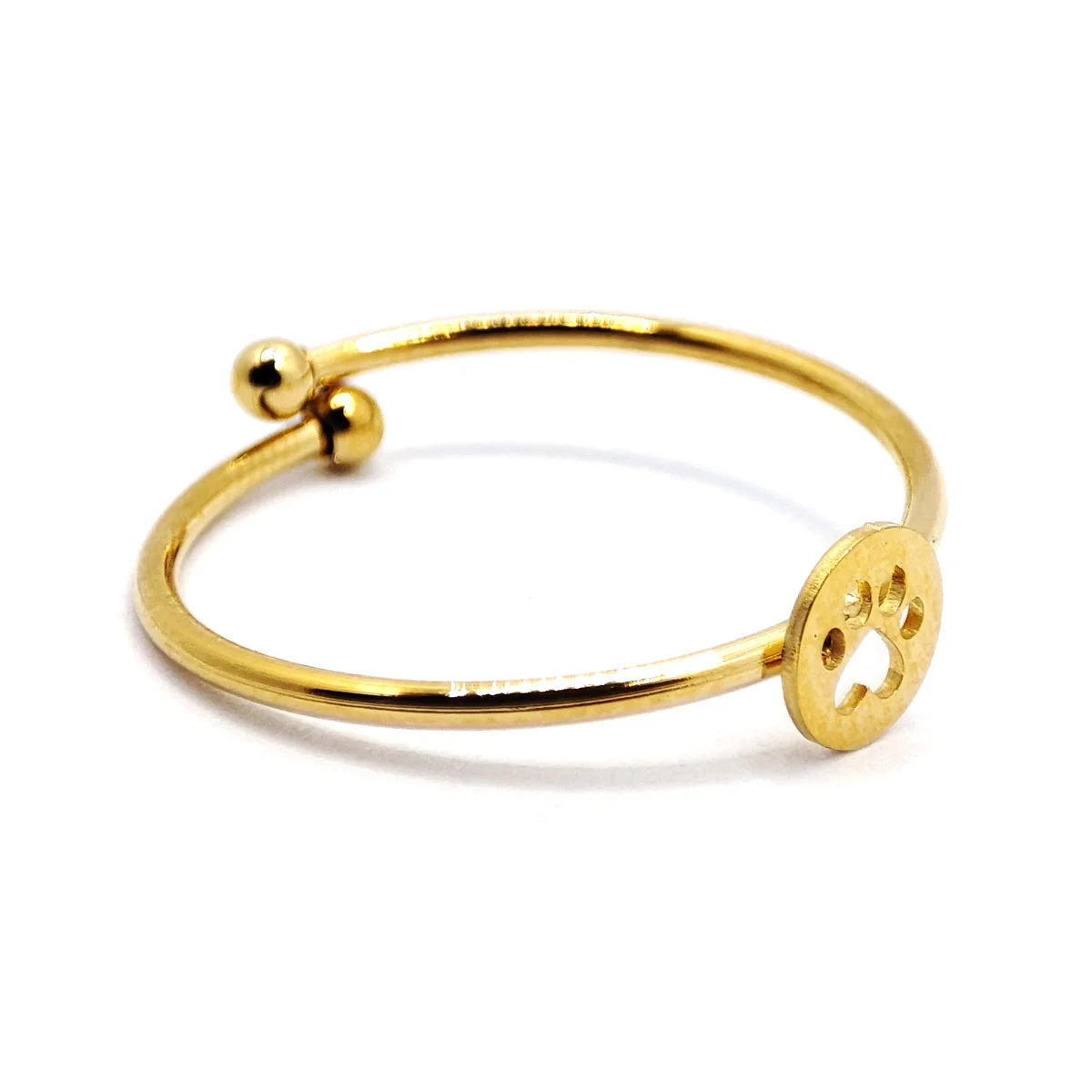 Anillo Acero Dorado Delgado Huella Perro Gato Ajustable 3