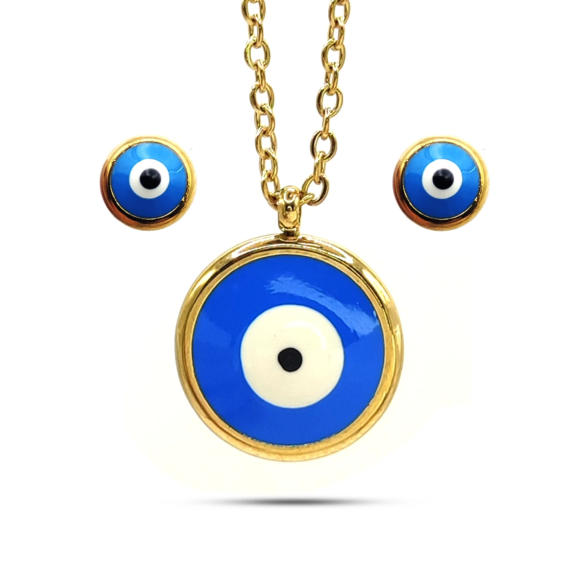 Set Joyeria Acero Inoxidable Dorado Ojo Turco Azul