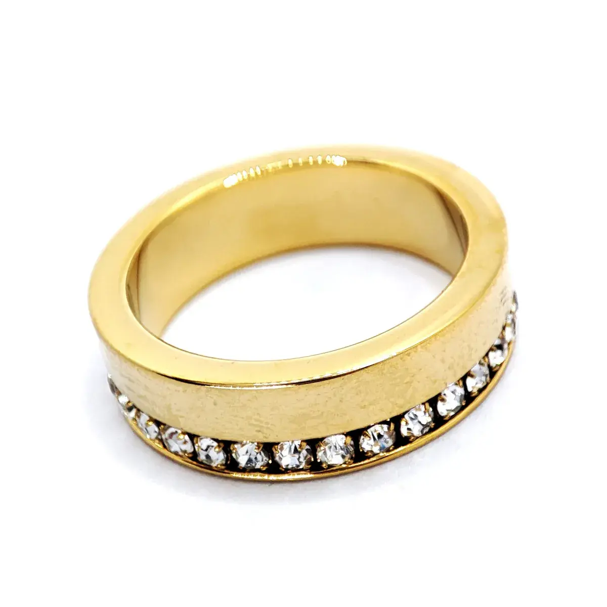 Anillo Acero Dorado Elegante Argolla Linea Con Zirconias